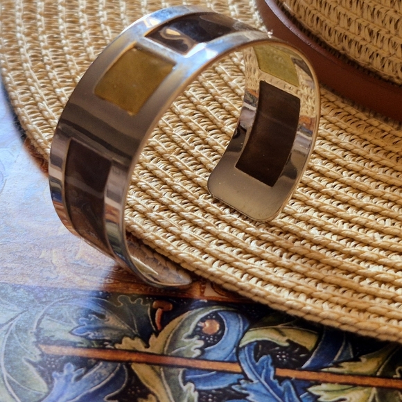 Silver and Gold Geometric Cuff Bracelet - Picture 2 of 7